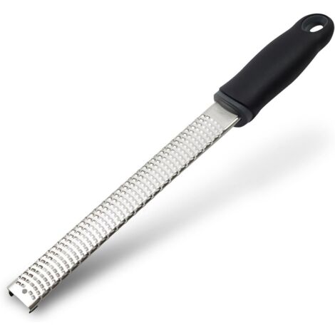 Rallador de queso de cocina de acero inoxidable con tapa de plástico y mango ergonómico, color negro suave, 1 unidad (negro) (1/5)