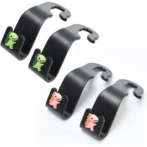 Gancho de almacenamiento para coche de 4 piezas, gancho universal para asiento trasero, gancho para reposacabezas, bolso de plástico para coche, camión o SUV (Dinosaurio rosa OPP2 individual, Dinosaur (1/5)