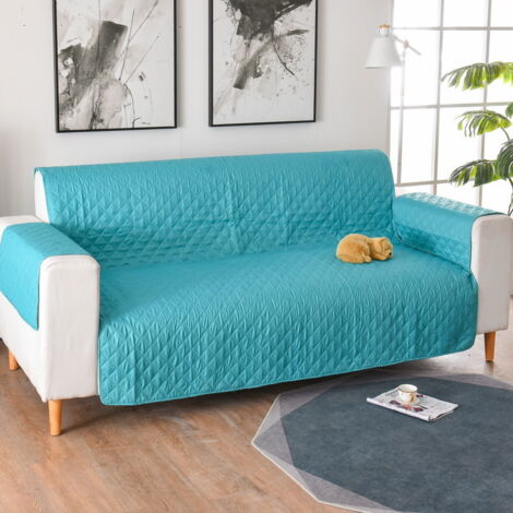 Funda para cojín de sofá de 3 plazas de piel sintética, impermeable, extraíble, lavable, funda protectora para sofá o muebles para mascotas, 1 pieza (azul, se refiere únicamente a la funda del sofá, e (1/5)
