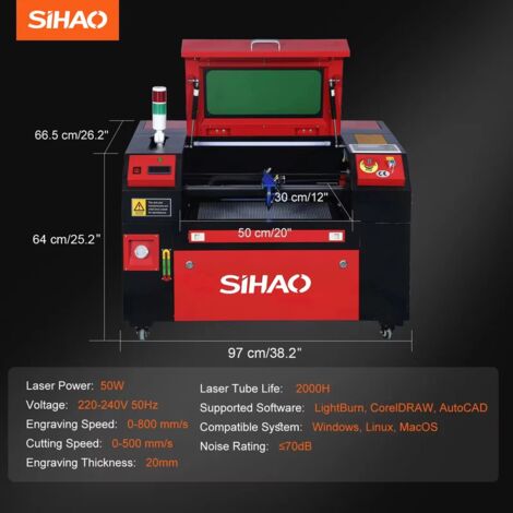 SIHAO 50W CO2 laser incisore 300x500mm di taglio del laser della macchina di incisione