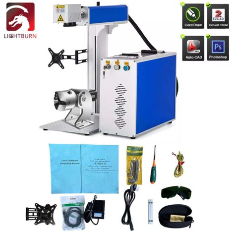 50W 200×200mm Macchina per la marcatura in fibra Laser + Macchina per la marcatura Albero rotante