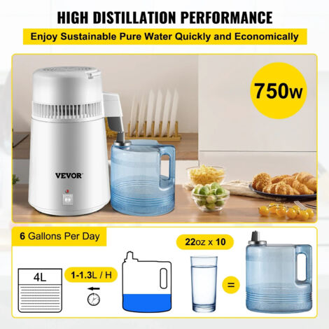 Sihao 4L Destilador de agua doméstica Destilador de agua pura Purificador (1/5)
