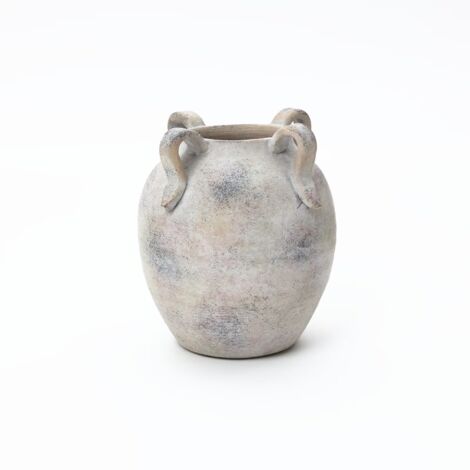 Terrakotta-Vase mit vier Henkeln, 20,8/23 cm, grau-weiß