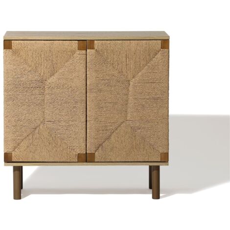 Aufbewahrungsschrank im Vintage-Naturstil –Holzschrank mit 2 Türen und Flecht-Front