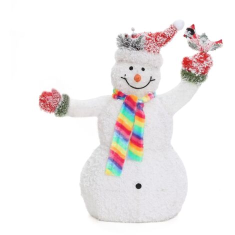 LED-Schneemann mit Schneeeffekt und Rotkehlchen –  Leuchtende Weihnachtsdeko für Innen und Außen