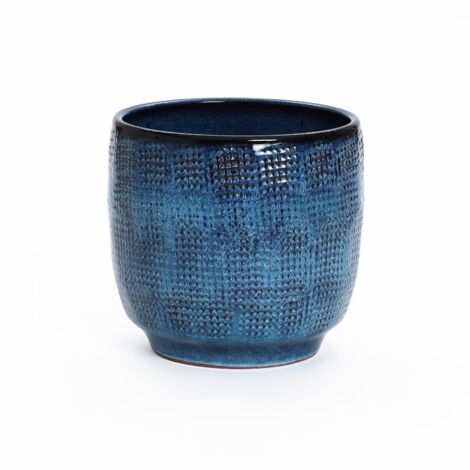 Moderner Keramik Übertopf Ø30cm Höhe 28cm, Blauer Blumentopf für Innen & Außen, Pflanzkübel Balkon Garten