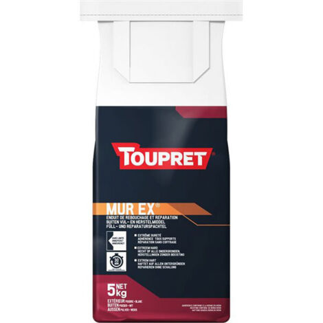 Toupret – Enduit de rebouchage extérieur en poudre 5kg – Adhérence exceptionnelle sur tous supports – Résistant aux chocs et à la peinture