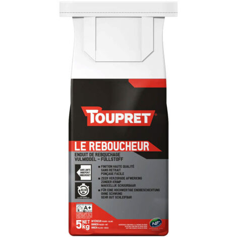 Toupret – Enduit de rebouchage 5kg – Pour intérieur – Application manuelle – Fini à zéro – Adhérence sur plâtre et béton