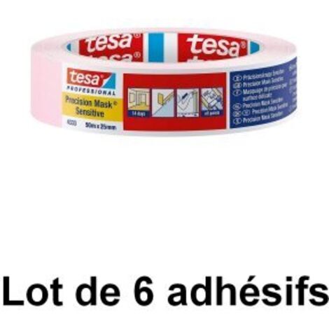 Tesa – Ruban de masquage 25 mm x 50 m – Adhésif de précision pour surfaces sensibles – Lot de 6 rouleaux – Faible adhésivité pour supports délicats