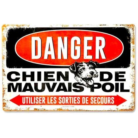 Plaque Décorative - VDF - Danger Chien De Mauvais Poil - Métal - 30x20 cm - Contemporain (1/2)