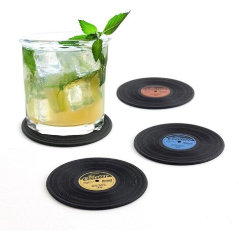 Sous-verres - The Record - Vieux vinyles - Silicone - Noir - Set de 4 (1/4)