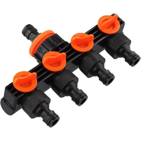 (Noir )Répartiteur de tuyau d'arrosage à 4 voies Distributeur d'eau multi sorties avec vannes de contrôle individuelles Connecteur pour irrigation