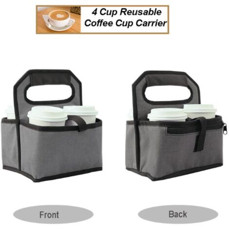 Porte-Gobelets 4 Compartiments Réglable Métal Noir – Rack Café Comptoir Avec Panier & Couvercles – Organisation Pro