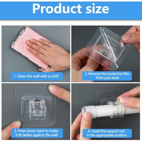 8 Pièces Support Tringle Rideaux Sans Perçage - Adhésifs 3M Ultra Résistants, Transparents Et Invisibles Pour Rideaux, Serviettes, Cuisine, Salle De Bain