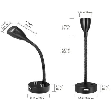 Lot De 2 Lampes De Lecture Murales LED Rechargeables Sans Fil - Intensité Variable, Col De Cygne 360°, Applique Murale Pour Chambre, Salon Et Bureau