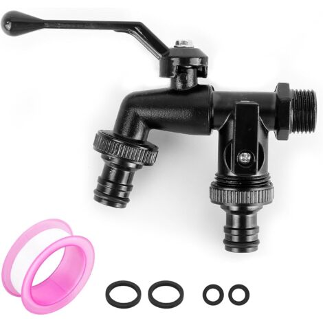 Double robinet de jardin 1/2" En laiton noir Avec 2 sorties de 3/4" sortie double gardena robinet Résistant à la rouille