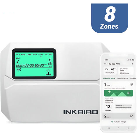 Programmateur d'arrosage Wi-Fi,8 Voies, Automatique,Contrôle App,4 Options cycliques d'arrosage,Écran LCD INKBIRD IIC-800-WIFI
