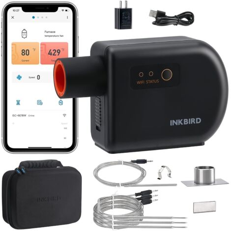 Contrôleur de Température INKBIRD ISC-027BW Bluetooth Wi-Fi, Thermomètre de Cuisson Barbecue avec 4 Sondes Pour Big Green Egg, Kamado Joe