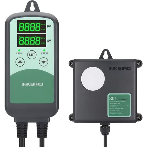 Inkbird Contrôleur Numérique CO2 ICC-500T,Moniteur Programmable avec Sonde NDIR Sensible pour Système de Ventilation,Contrôle de Bâtiment,Équipement HVAC