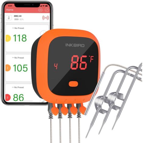 Thermomètre de Cuisine INKBIRD IBT-4XC Thermometre à Viande Thermomètre BBQ Bluetooth Avec 4 Sondes Rechargeable Étanche Magnétique