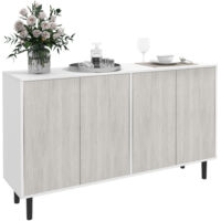 Buffet bahut meuble de rangement 2 placards buffet bas avec étagères réglables, 121 x 37 x 75 cm, blanc et aspect bois gris