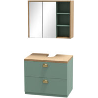 Ensemble de meubles de salle de bain meuble sous-vasque avec miroir étagères réglables 2 tiroirs design scandinave vert