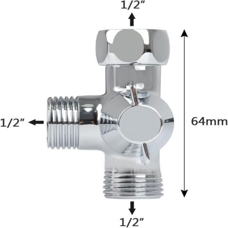 3-Wege-Ventil aus massivem Messing, G1/2 Handbrause, Duschkomponenten, Universal-Wasserhahn 3-Wege-Ventil aus massivem Messing, G1/2 Handbrause, Duschkomponenten, Universal-Wasserhahn