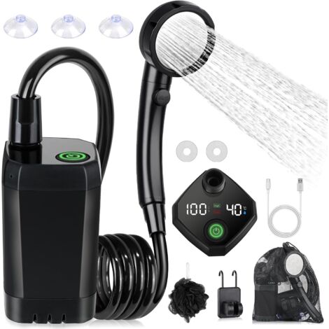 Camping-Duschset, tragbare Dusche, wiederaufladbare elektrische Duschpumpe, wasserdicht, mit Smart-Display und 4-Modus-Duschkopf für Outdoor-Aktivitäten wie Camping und Wandern