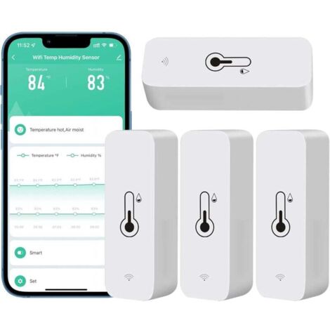 Set von 4 WiFi-Hygrometer für Zuhause, Innen- und Außenbereich – Kabelloser Temperatur- und Feuchtigkeitsmesser mit App-Benachrichtigung, kompatibel mit der Tuya-App (1/5)