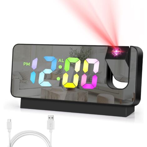 Deckenprojektor-Wecker, 180° drehbarer digitaler Wecker, 7,8 Zoll Spiegelwecker mit USB, Temperaturanzeige, wiederaufladbar, Kalender- und Datumsanzeige, Tischuhr für Büro und Schlafzimmer (1/5)