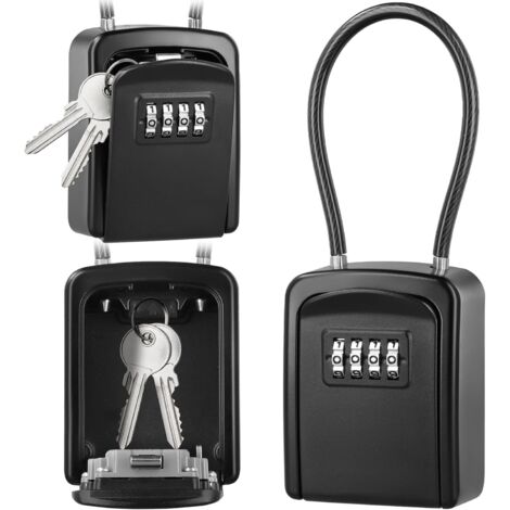 Schlüsselkasten aus Metallkabel, wetterfester Zahlenschloss-Schlüsselkasten mit 4-stelligem Kombinationsschloss, für Lager, Türen, Garagen, Notausgänge – Schwarz (1/5)