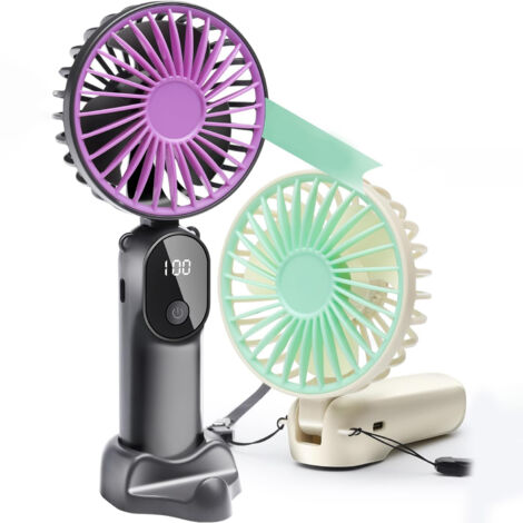 Set aus 2 tragbaren Mini-Ventilatoren, wiederaufladbarer Akku, USB, sehr leise, LED-Anzeige, 6 Geschwindigkeiten, Kühlung von 6 bis 12 Stunden, für Reisen, Outdoor und Camping (1/5)