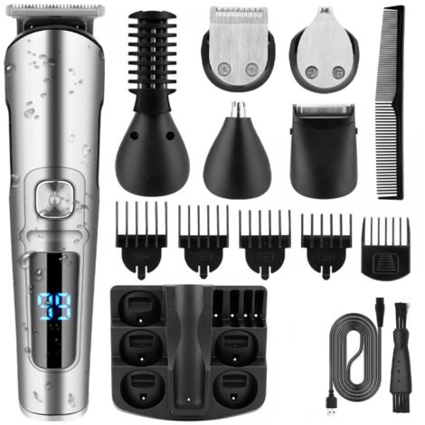 Haartrimmer für Männer, 11-in-1 Bart- und Haarschneider Professionell, kabelloser Elektrorasierer, Präzisionskörpertrimmer für Nase, LCD-Display, verstellbarer Aufsatz, wasserdicht (1/5)