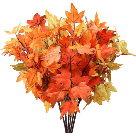 24 künstliche Ahornblattzweige im Herbst, Herbstpflanzen zur Innendekoration, Landhaus-Tischdekoration, herbstliche Blumenarrangements