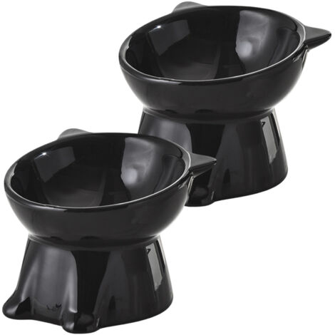2 Stück Katzenfutter- und Wasserschüssel, Höhenverstellbare, um 15° neigbare Katzen- und Hundeschüssel für Futter & Wasser, Anti-Erbrechen und leicht zu reinigen, Schwarz (1/5)