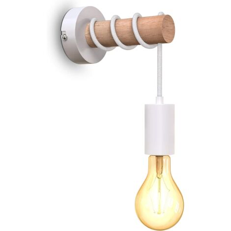 Aplique de pared, diseño industrial retro, madera y metal, casquillo E27, para bombilla LED máx. 10 W, color blanco (1/5)