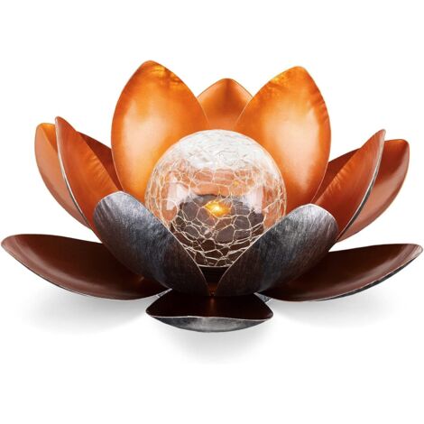 Lámpara solar de flor de loto - Luz LED recargable - Decoración ecológica para jardín o estanque - Ámbar (1/5)