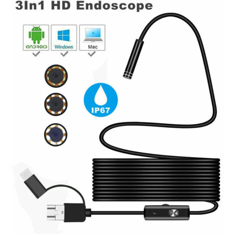 Endoscopio de inspección 3 en 1 Android USB tipo C, cámara de 7 mm, 6 LED, HD, resistente al agua (1/5)