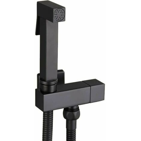 Kit de pulverizador de bidé para inodoro, pulverizador de bidé de mano de latón negro, pulverizador de bidé de pared, kit completo para higiene personal, G1/2 (1/5)