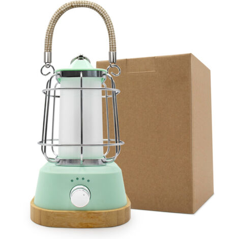 Lámpara de camping LED recargable, 400 lm, hasta 80 horas de duración de la batería, atenuación continua, temperatura de color, tres colores de luz, recargable con cuerda de cáñamo y base de bambú. (1/5)