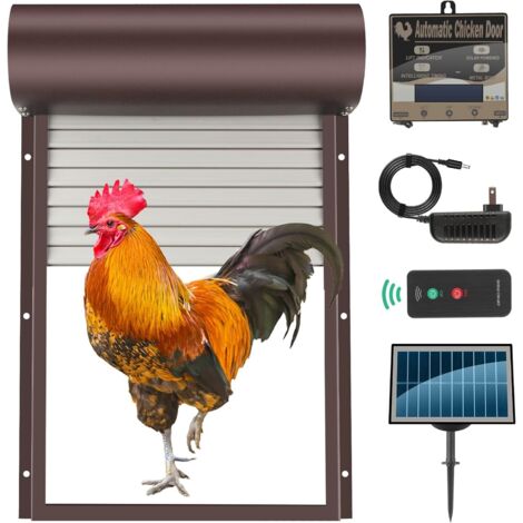 Puerta automática para jaulas de gallinas con energía solar, con panel solar y control remoto. Construcción de aluminio resistente a la intemperie y diseño antiaplastamiento para corrales de gallinas 