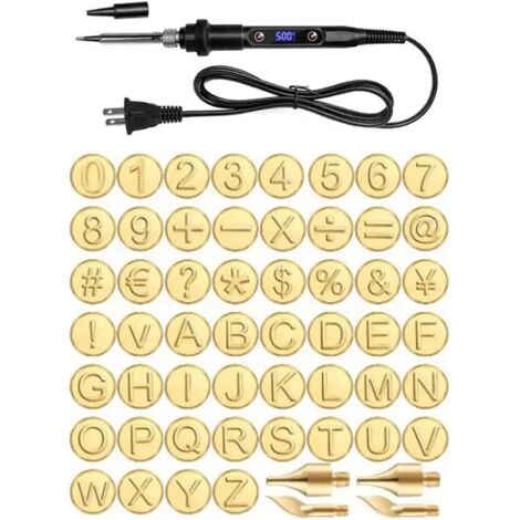 Bolígrafo para carpintería con 26 puntas para quemar letras en inglés para tallar, puntas para bolígrafo de pirograbado, plantilla, soldador para carpintería (soldador + juego de 56 piezas)