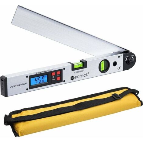 Goniómetro digital de 400 mm/16 pulgadas, 0-225°, regla de ángulo horizontal digital, retroiluminación LCD, transportador horizontal, mediciones de precisión (1/4)