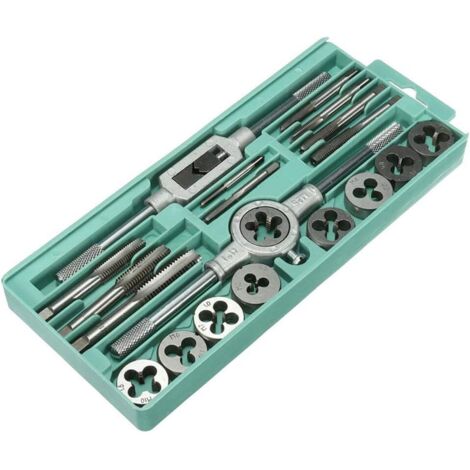 Juego de 20 machos y terrajas de acero inoxidable para roscado de acero de tungsteno, caja metálica (1/5)