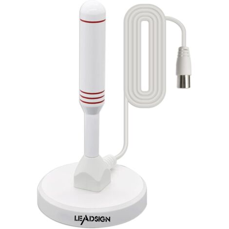 Antena de TV portátil para interior y exterior con base magnética, recepción de 360°, antena de TV digital TDT, 4K 1080p VHF UHF (blanca) (1/5)