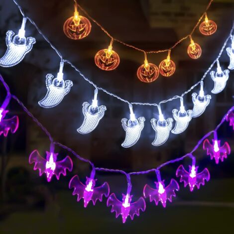 Juego de 3 luces de Halloween - Poste de luz - Luces de cadena de 3 m con 20 LED a batería para decoraciones de Halloween en interiores y exteriores (1/5)