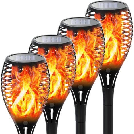 Juego de 4 antorchas solares para jardín, luces LED de seguridad impermeables para exteriores, ideal para decorar el jardín, la carretera, Navidad, bodas y festivales. Juego de 4 (alto 58 cm, ancho 10 (1/5)