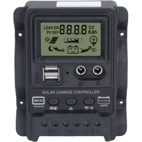 Controlador de carga solar USB dual con pantalla LCD ABS, control de luz PWM, 12 V/24 V/30 A, 390 W/780 W (1/5)