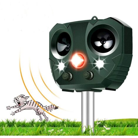 Repelente de animales ultrasónico impermeable con energía solar, sensor de movimiento, flash, recargable por USB repelente eficaz para perros, gatos, ciervos, mapaches, conejos, ardillas, pájaros, gra