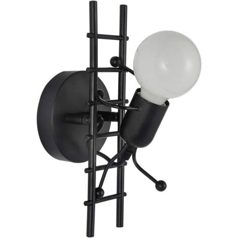 Aplique de pared para interiores humanoide E27, estilo industrial moderno y sencillo, 220 V, bombilla no incluida (negro) (1/5)